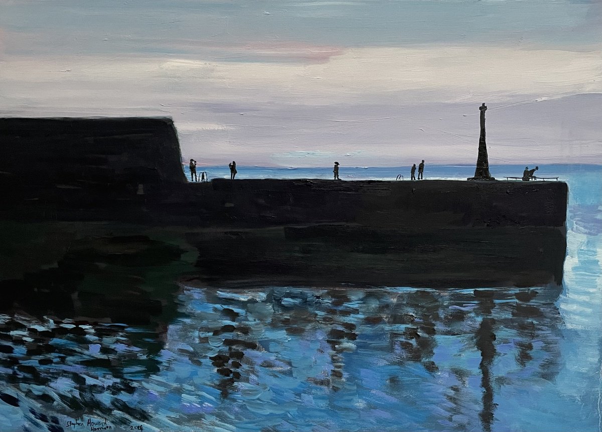 Impressionistic Landscape Oil Painting By Stephen Howard Harrison, 28 X 20", Anstruther Silhouettes, Original Artwork