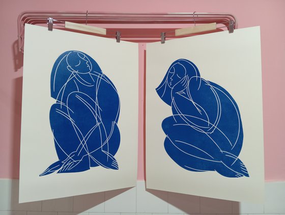 Linoprint "Blue nude-2" 50x70cm