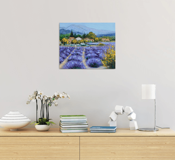 Provence lavender fields oil painting on canvas 38x46cm impasto