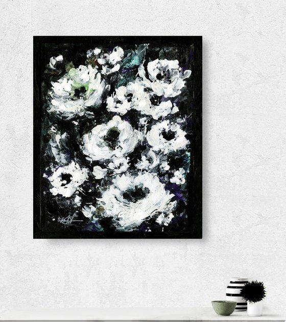 Moon Garden 2  - Framed Textural Floral Painting  by Kathy Morton Stanion