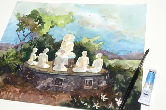 Statue of Buddha and disciples