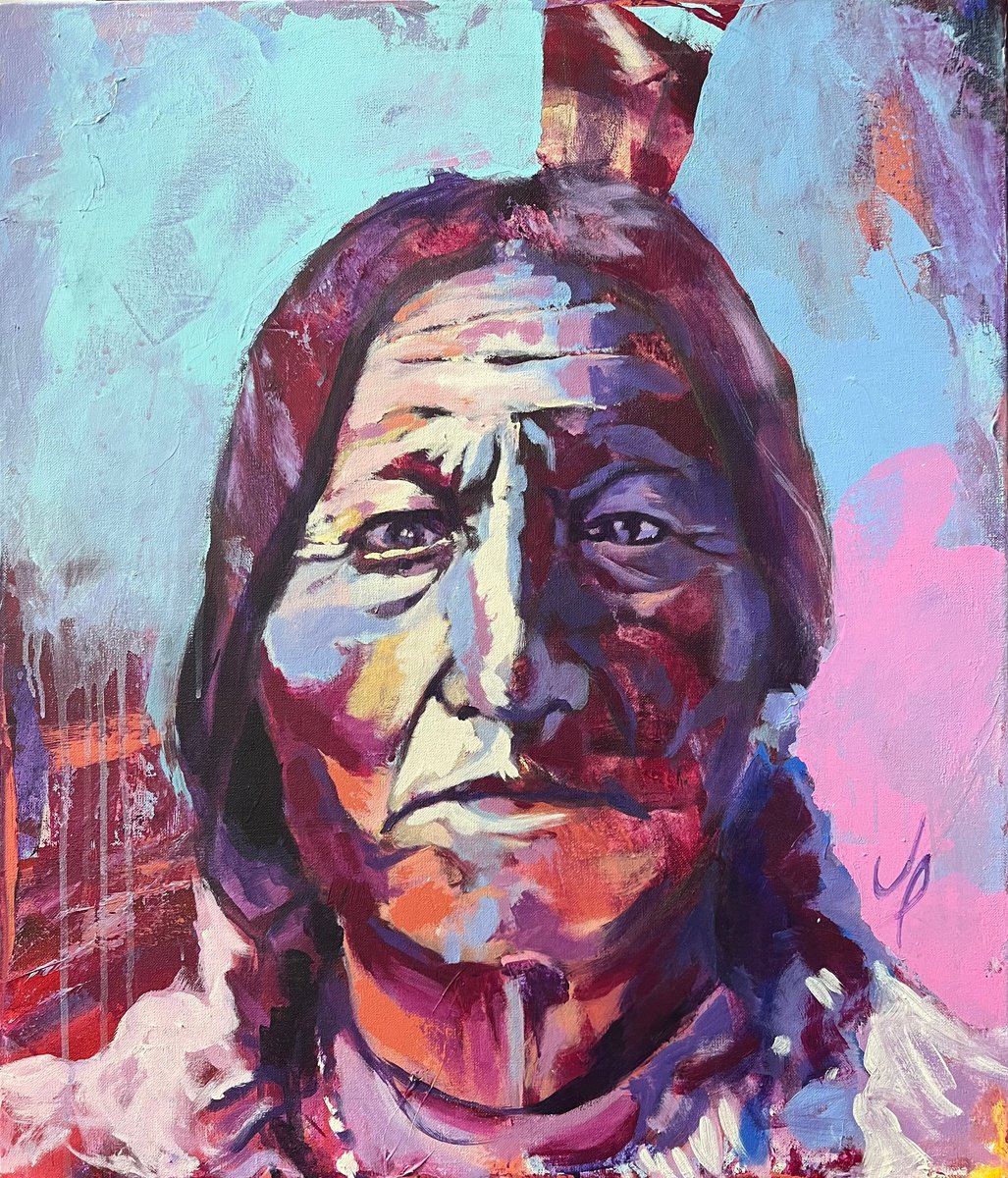 Native American Portrait 70x60cm acrylic on canvas by Javier Pea