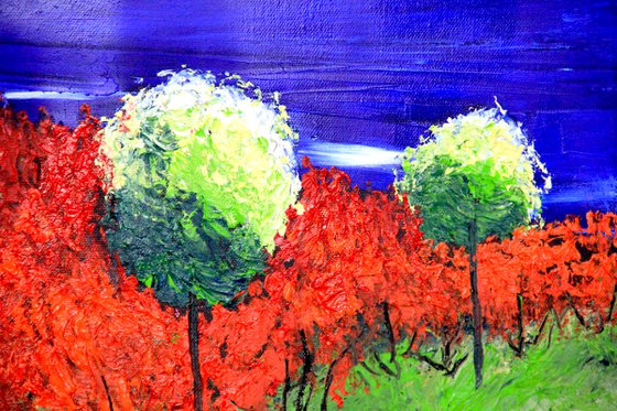 Colorful original oil painting on canvas landscape