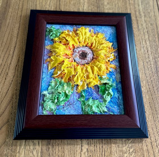 Palette Knife Sunflower: Vibrant Textured Original Impasto Artwork