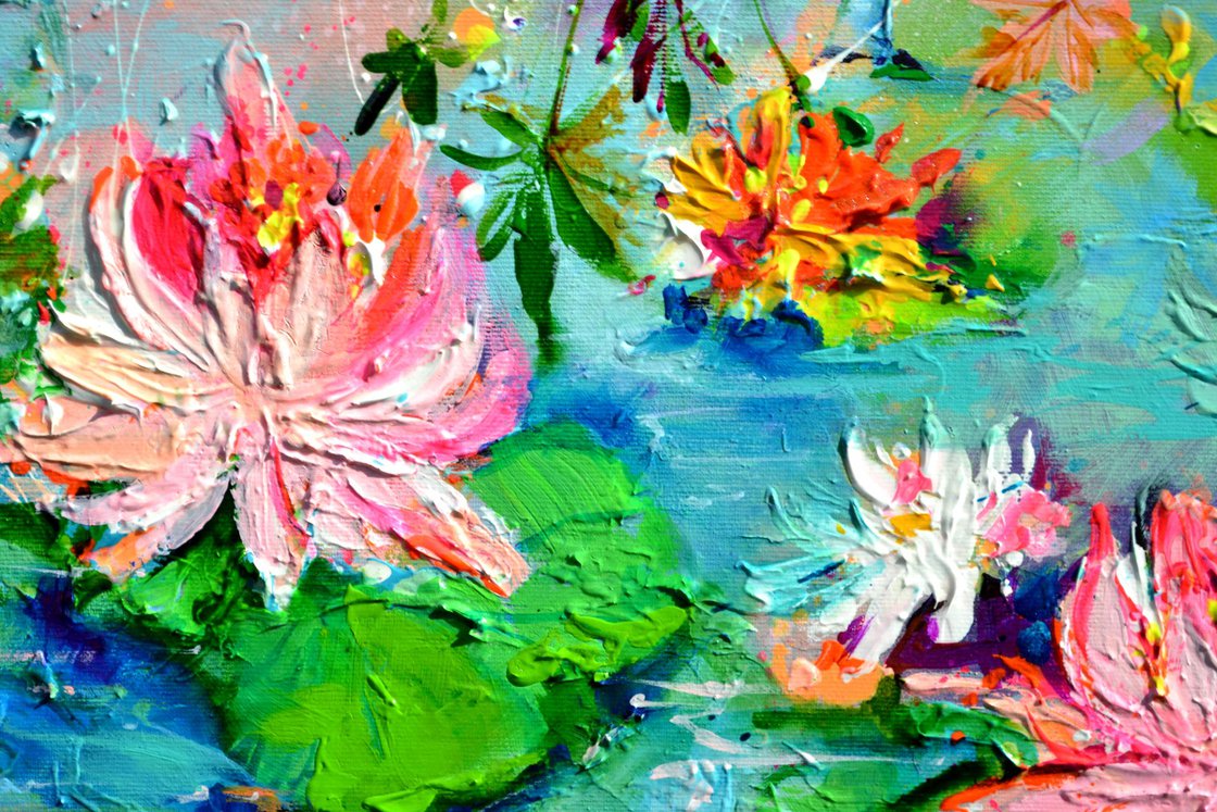 Original Acrylic Painting - Japanese Maple - Water Lilies by Soos