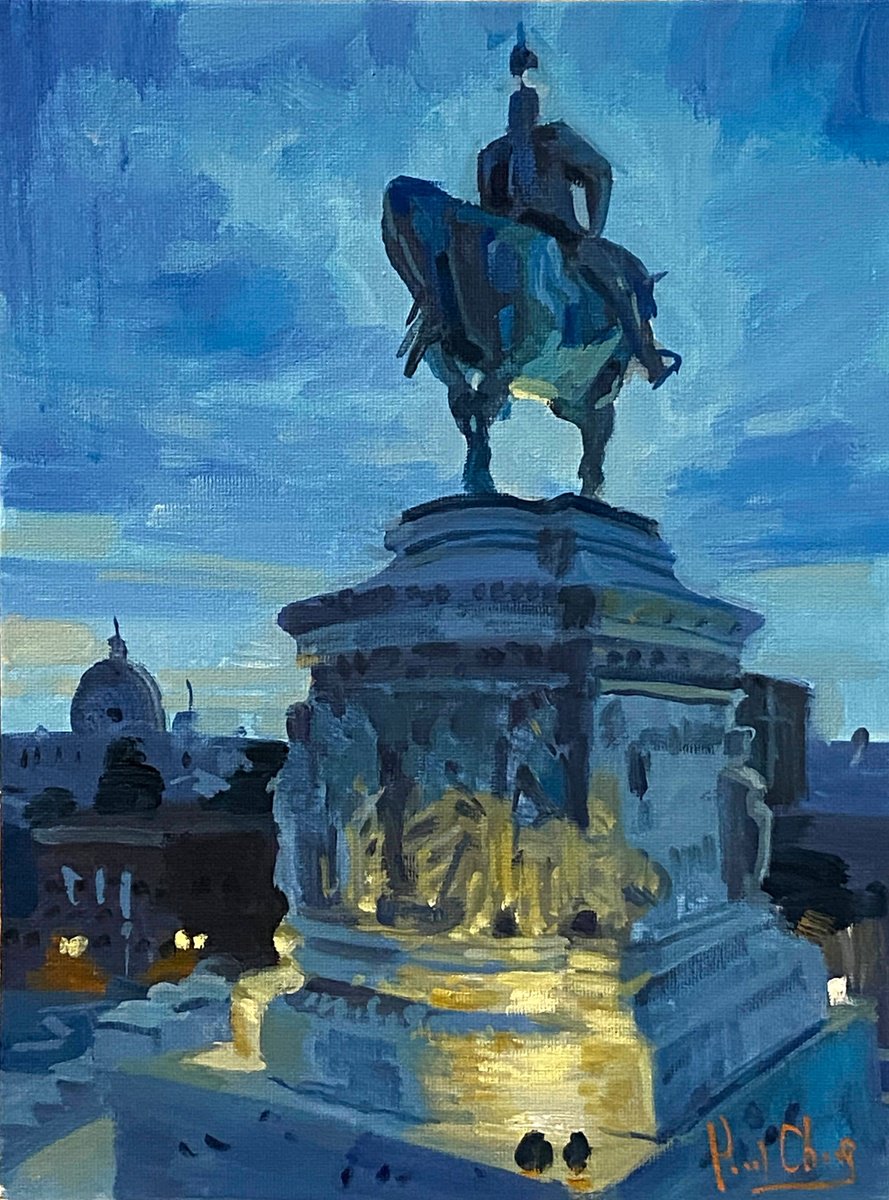 Impressionistic Cityscapes Oil Painting By Paul Cheng, 9 X 12", Rome Night, Original Artwork