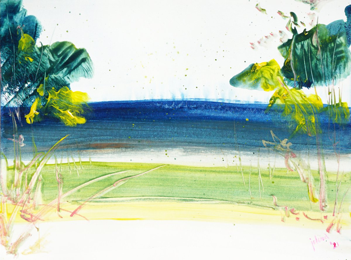 Abstract Watercolour By Jelena B, 12 X 9, Summer Landscape 21-5, Original Artwork