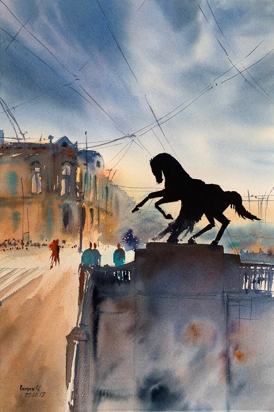 Horse on the Anichkov bridge. St. Petersburg.