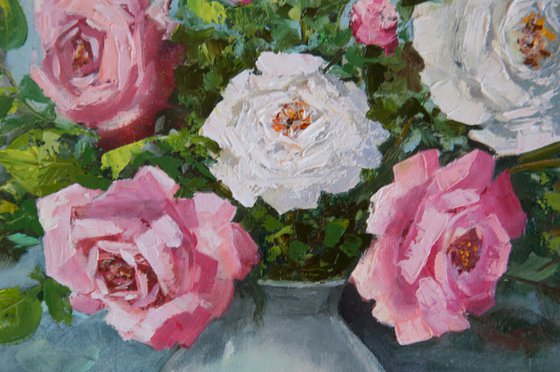 Roses. Oil painting. Floral still life. 14 x 16in.
