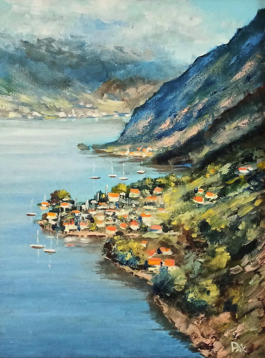 Impressionistic Landscape Oil Painting By Oleh Rak, 15 X 19", The Shores Of The Adriatic, Original Artwork