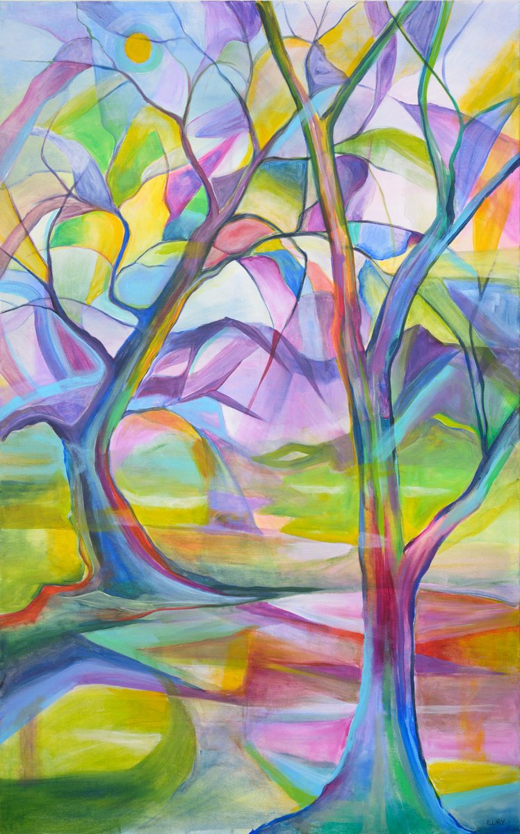 Organic Landscape Acrylic Painting By Eliry Arts, 30 X 48, Temple Of Tree, Original Artwork