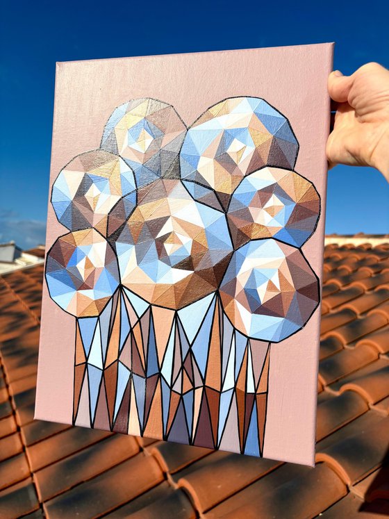 ABSTRACT BLUE AND GOLD FLOWER COMPOSITION