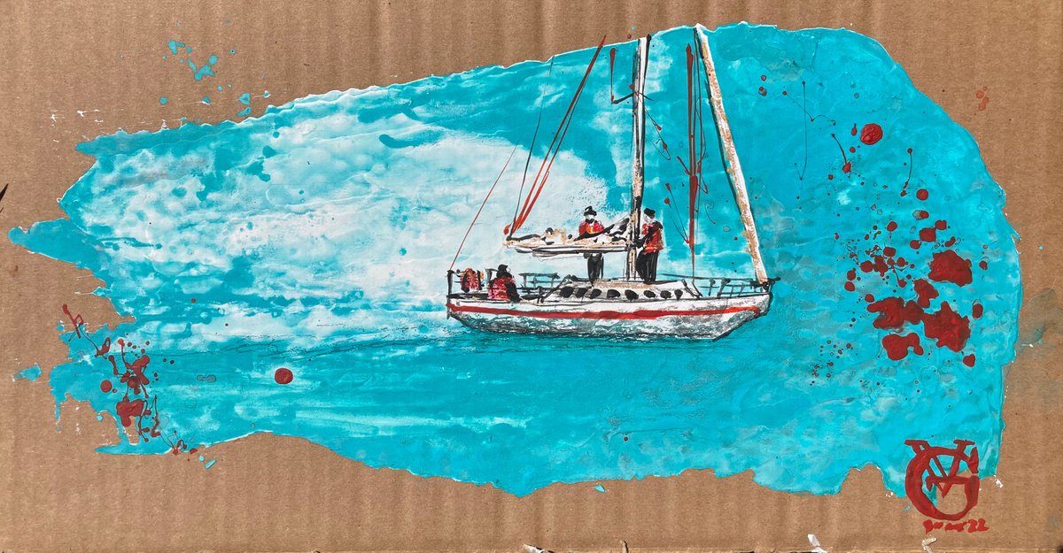 Abstract Landscape Painting By Valeria Golovenkina, 17 X 8", Sails 3, Original Artwork