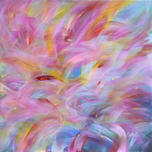 Morning light, Modern Colorful Abstract Painting 100x100cm by Anna Selina by Anna Selina