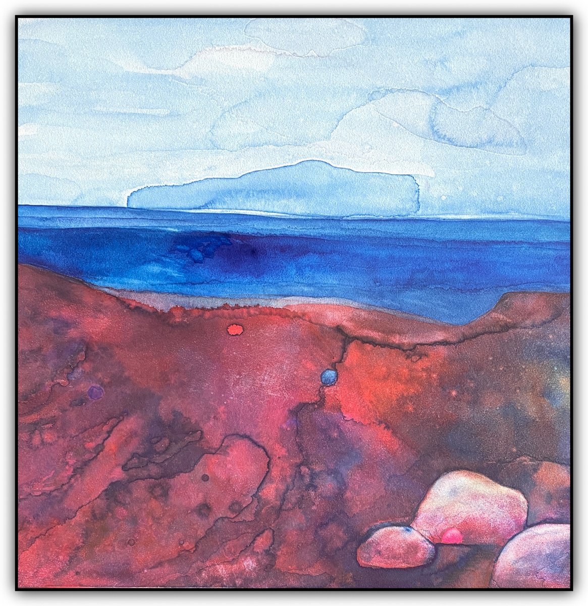 Abstract Landscape Watercolour By Gesa Reuter, 12 X 12, What The Big Clouds Know, Original Artwork