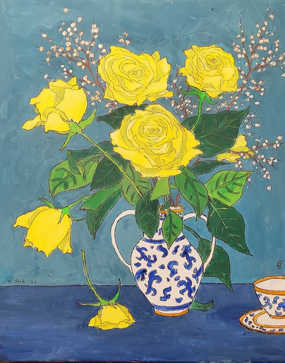 vase of yellow roses