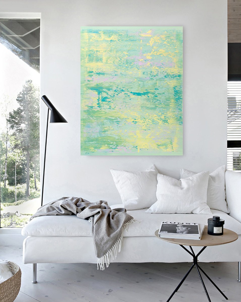 Abstract Oil Painting By Nataliia Sydorova, 37 X 47", Spring Field, Original Artwork