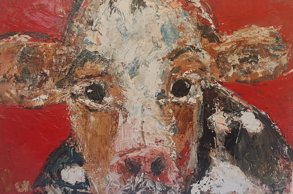 Impressionistic Animal Oil Painting By Deborah Donnelly, 36 X 24, The Happy Cow, Original Artwork
