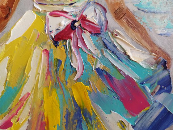 Long-awaited meeting - oil painting, child, sail, boat, sea, sea and beach, childhood, sea and sky, girl, seascape, children