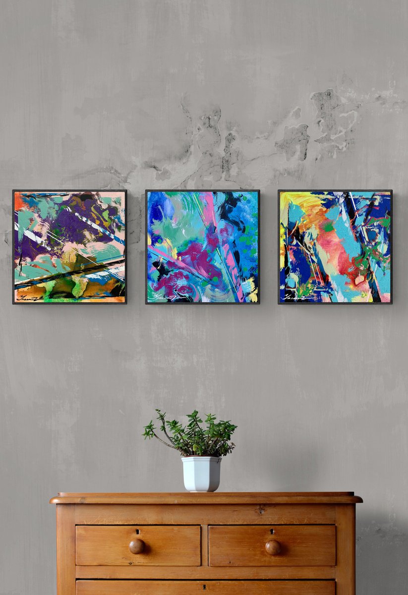 Bright geometric abstract - Colorful world - Abstraction - Triptych - Small abstractions... by Yaroslav Yasenev