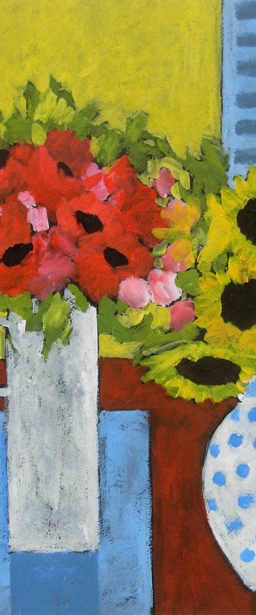 Two vases of flowers by Jan Rippingham