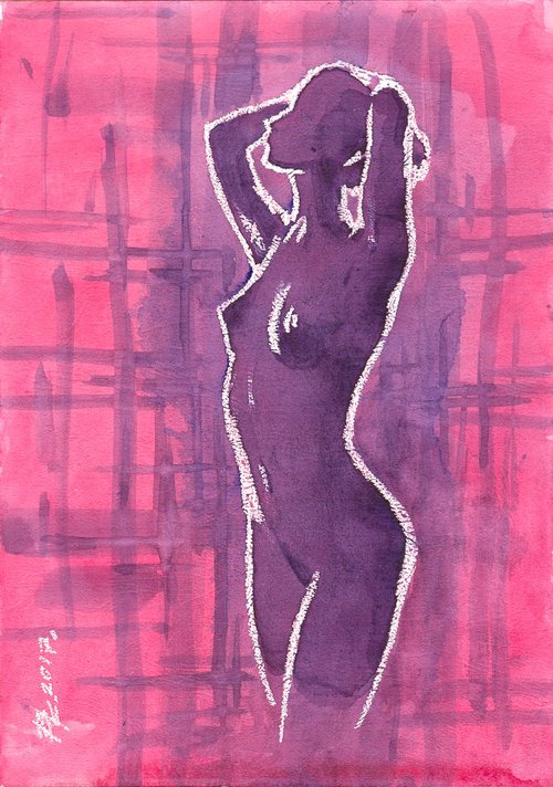 Nude on tartan. 21X29.5cm by Vitaliy Koriakin