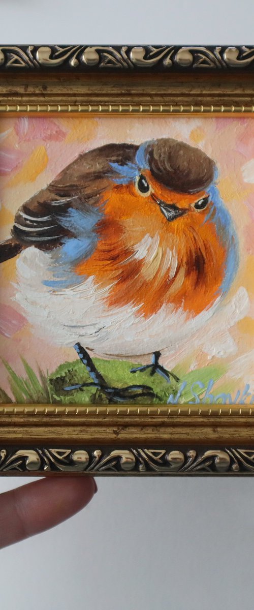 Robin Oil Painting 4x4 by Natalia Shaykina