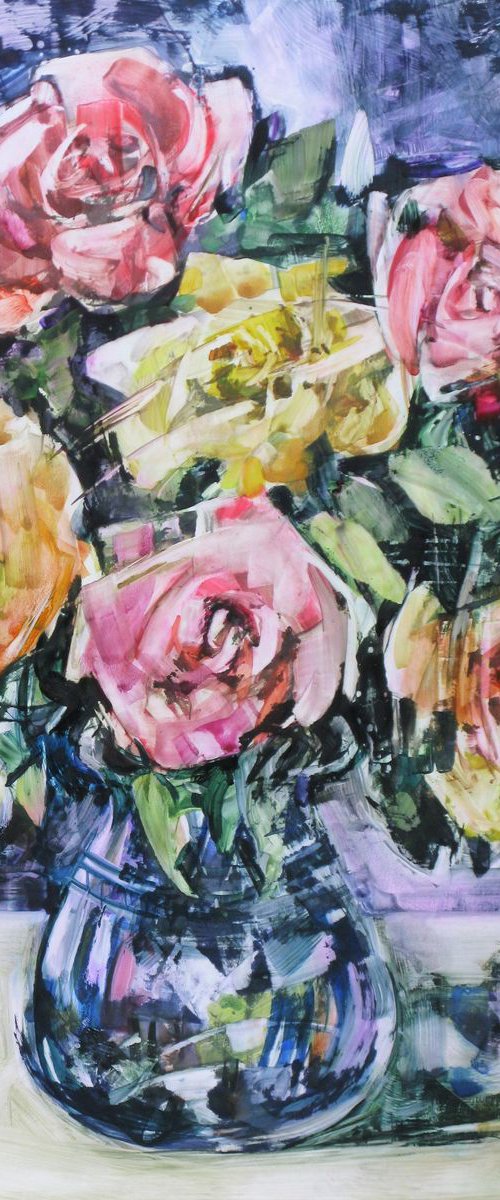 Evening roses by Nikifor Swiristuhin