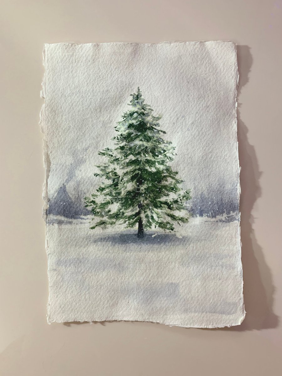 Expressive Landscape Watercolour By Doriana Popa, 6 X 8, Christmas Tree, Original Artwork
