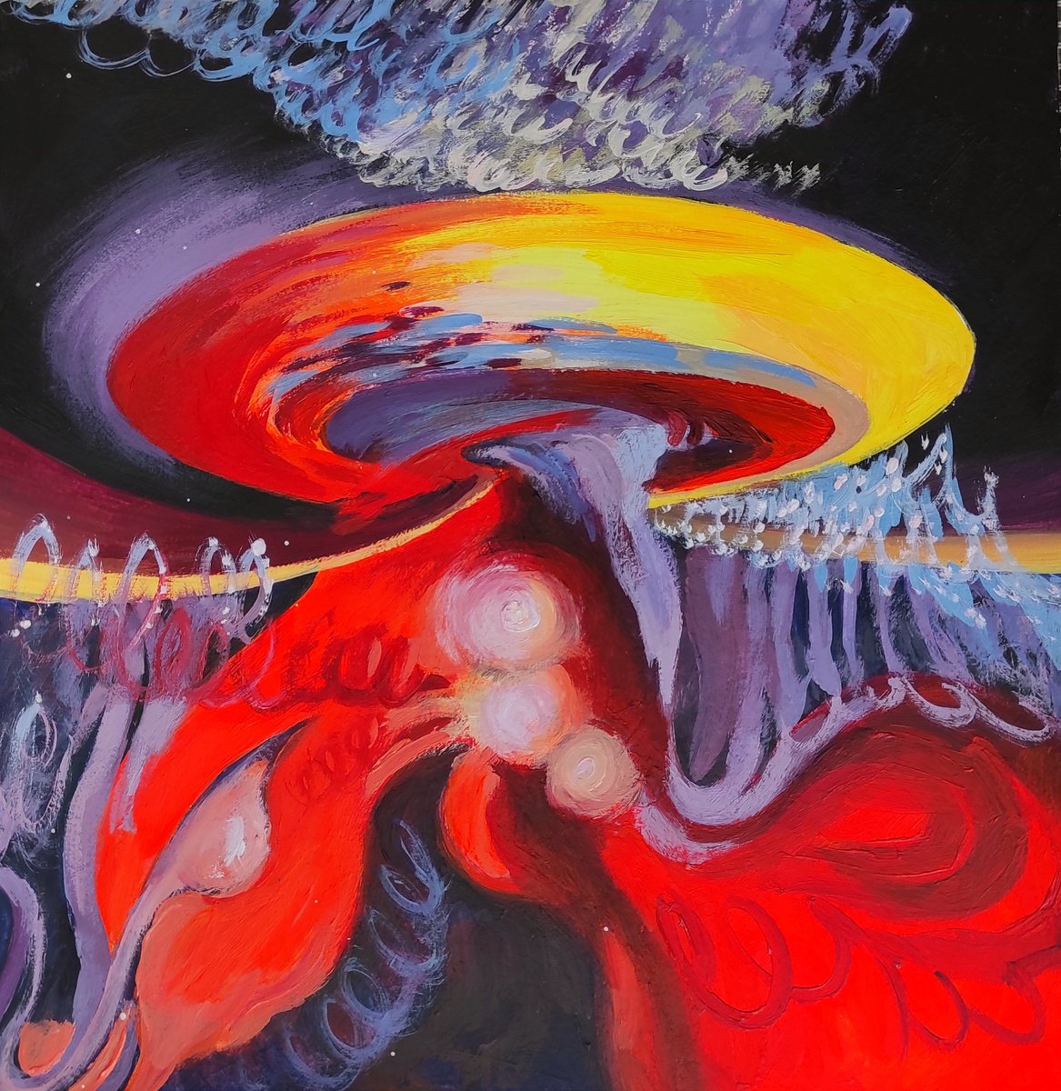 Naive Abstract Acrylic Painting By Tetiana Borys, 11 X 11", Perhaps A Dream, Original Artwork