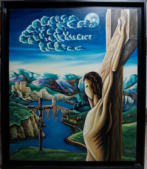 Oil painting on canvas, the crucified, ( youth artwork ) by Lionel Le Jeune
