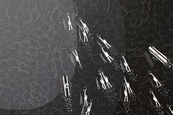 Swimmers 331 in black and grey sea abstract art ready to hang