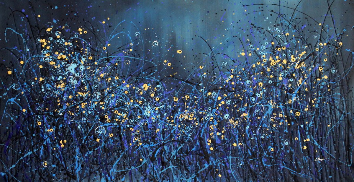 Expressive Landscape Acrylic Painting By Cecilia Frigati, 62 X 33, Notturno Regale #7, Original Artwork