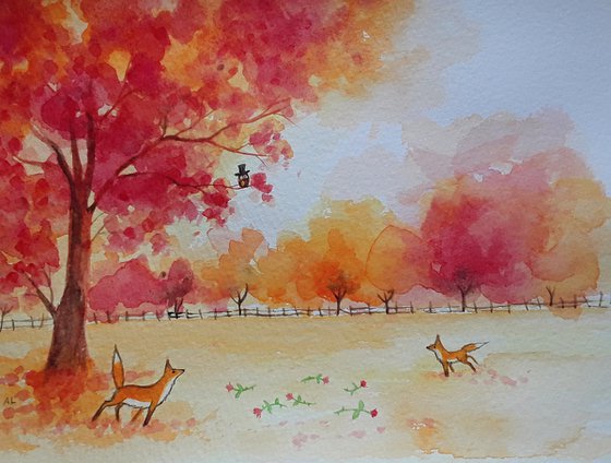 Autumn Foxes - Commissioned Painting - Reserved for Richard!