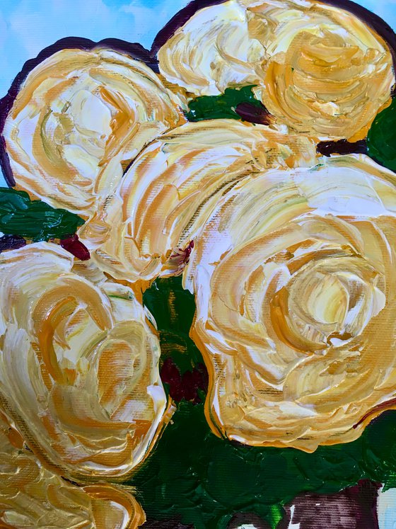 BOUQUET OF Yellow  Roses  #10 palette  knife Original Acrylic painting office home decor gift