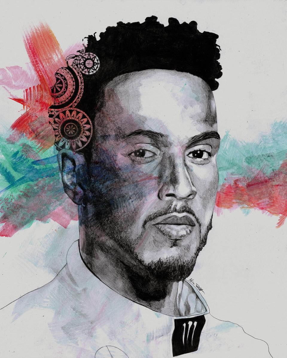 KING HAMMER: TRIBUTE TO LEWIS HAMILTON (street art portrait with mandalas, Formula One) by Marco Paludet