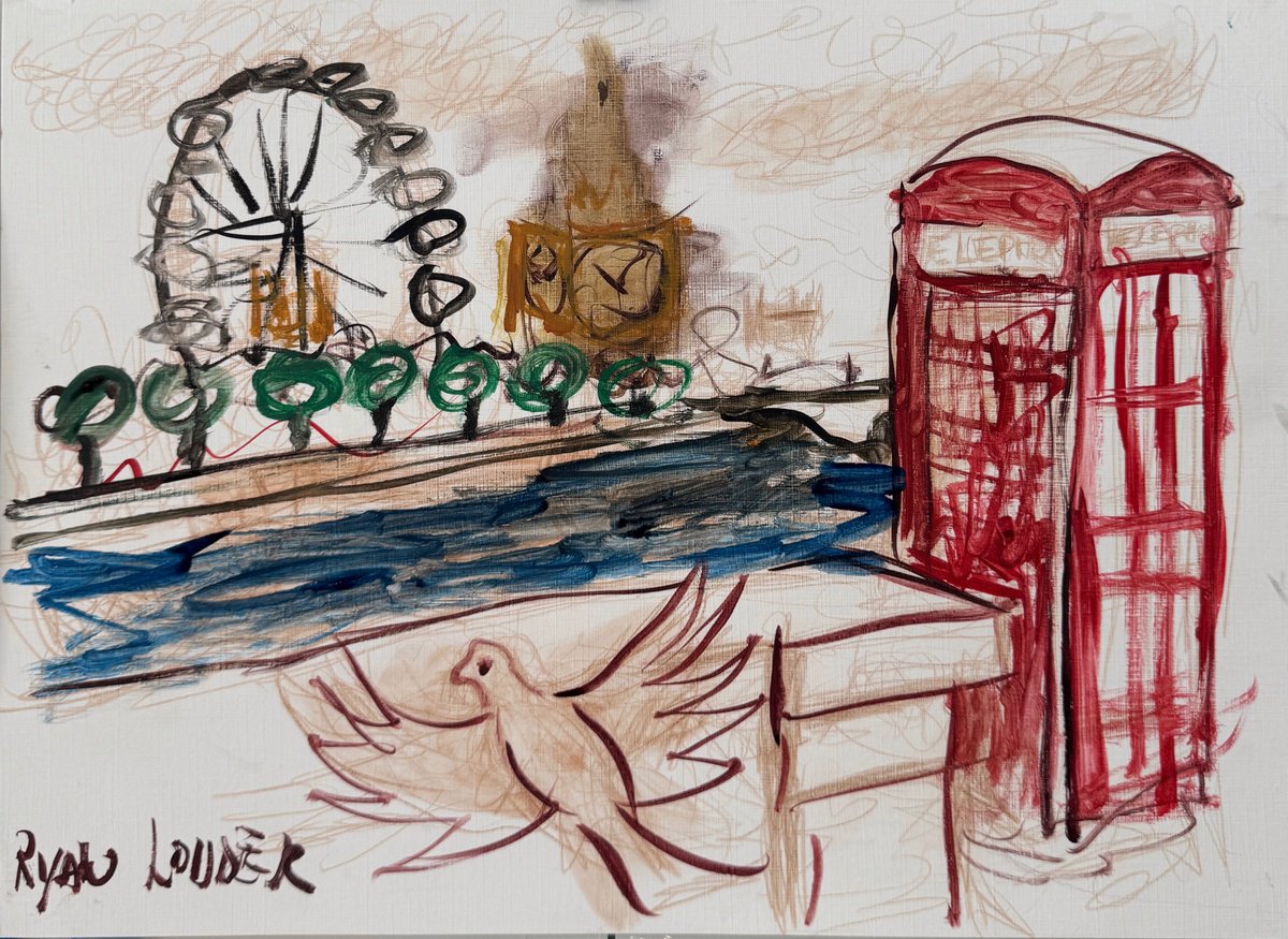 Impressionistic Cityscapes Watercolour By Ryan Louder, 16 X 12", When The Pigeon Flew, Original Artwork