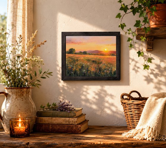 Golden sunset among wildflowers