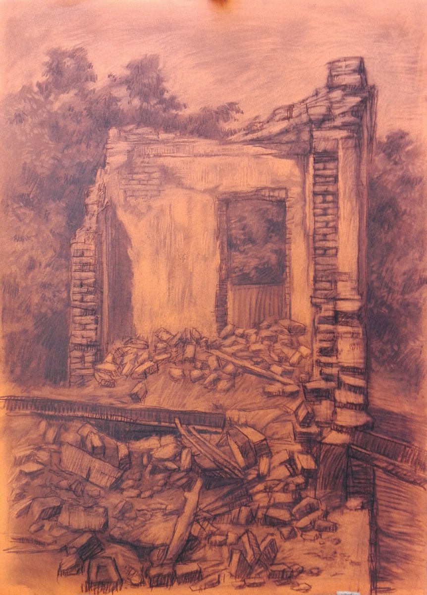 Landscape Charcoal Drawing By Zlatina Krusteva, 20 X 28", "After", Original Artwork