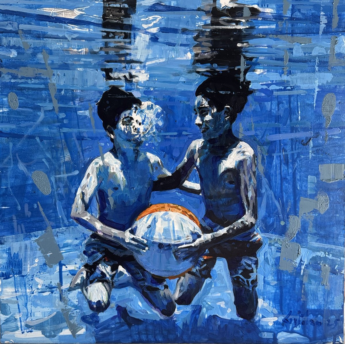 Childhood In Blue By Marco Ortolan, 16 X 16, Artwork For Sale On Artfinder