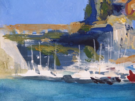 Old Venetian Fortress of Corfu island - Corfu island - original watercolor painting - seascape painting - waves