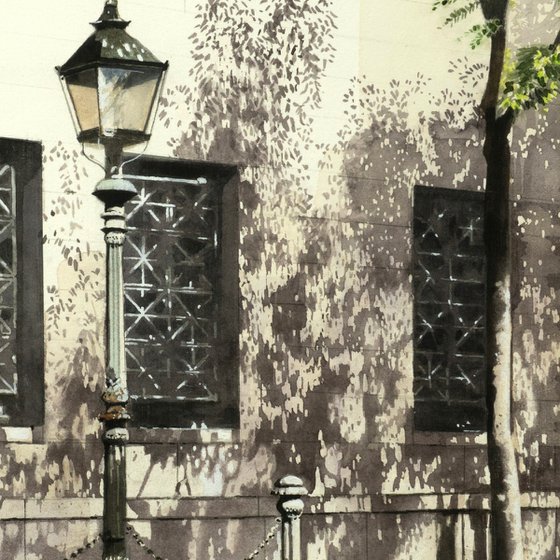 Vintage Streetlamp and Dappled Shadows