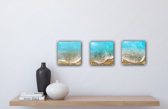 Teal Waves Triptych #2 Triptych Ocean Painting