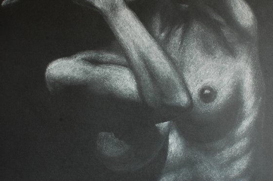 Nude study. Dry pastel drawing.
