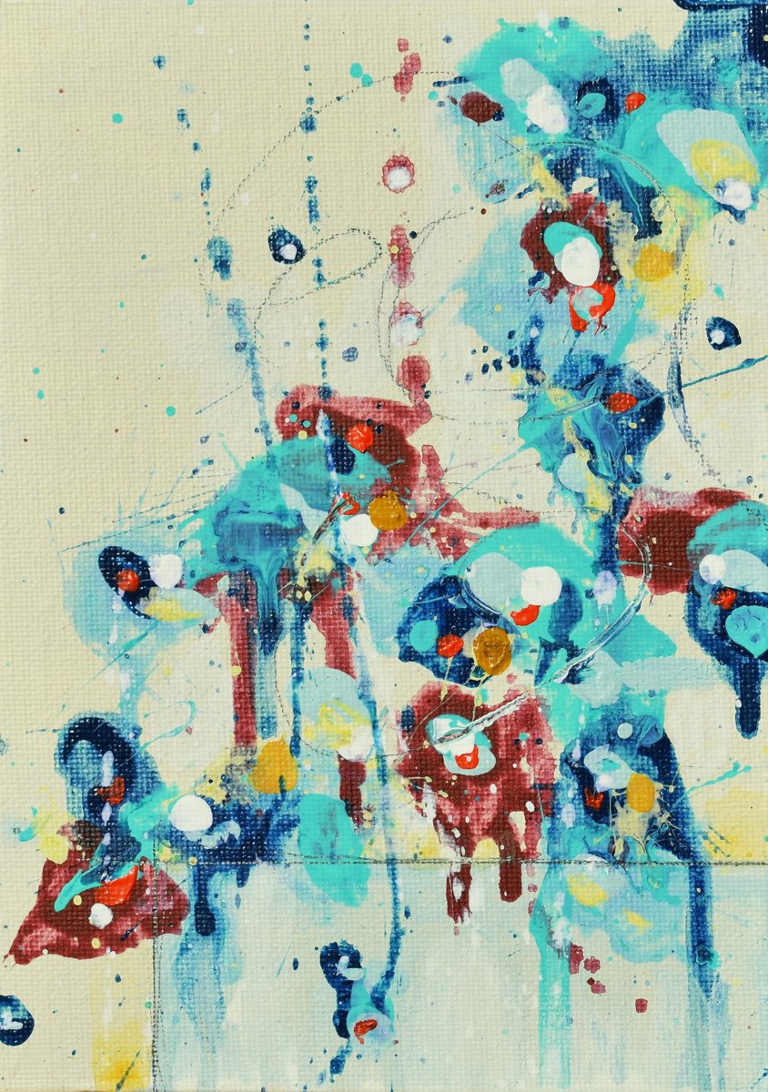 Abstract Botanical Painting By Cynthia Ligeros, 5 X 7, Flowers Of December, Original Artwork