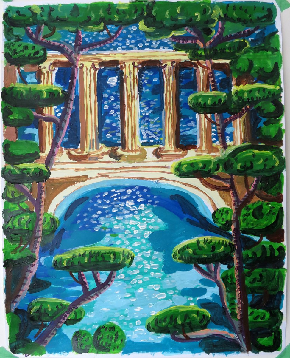  Swimming Pool With Columns By Stephen Abela, 22 X 28, Artwork For Sale On Artfinder