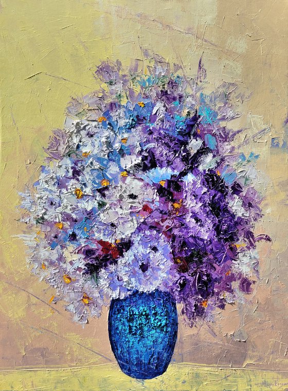 Bouquet in a blue vase  60x80cm