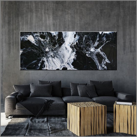 Black Cotton Candy 200cm x 80cm Black White Abstract Art