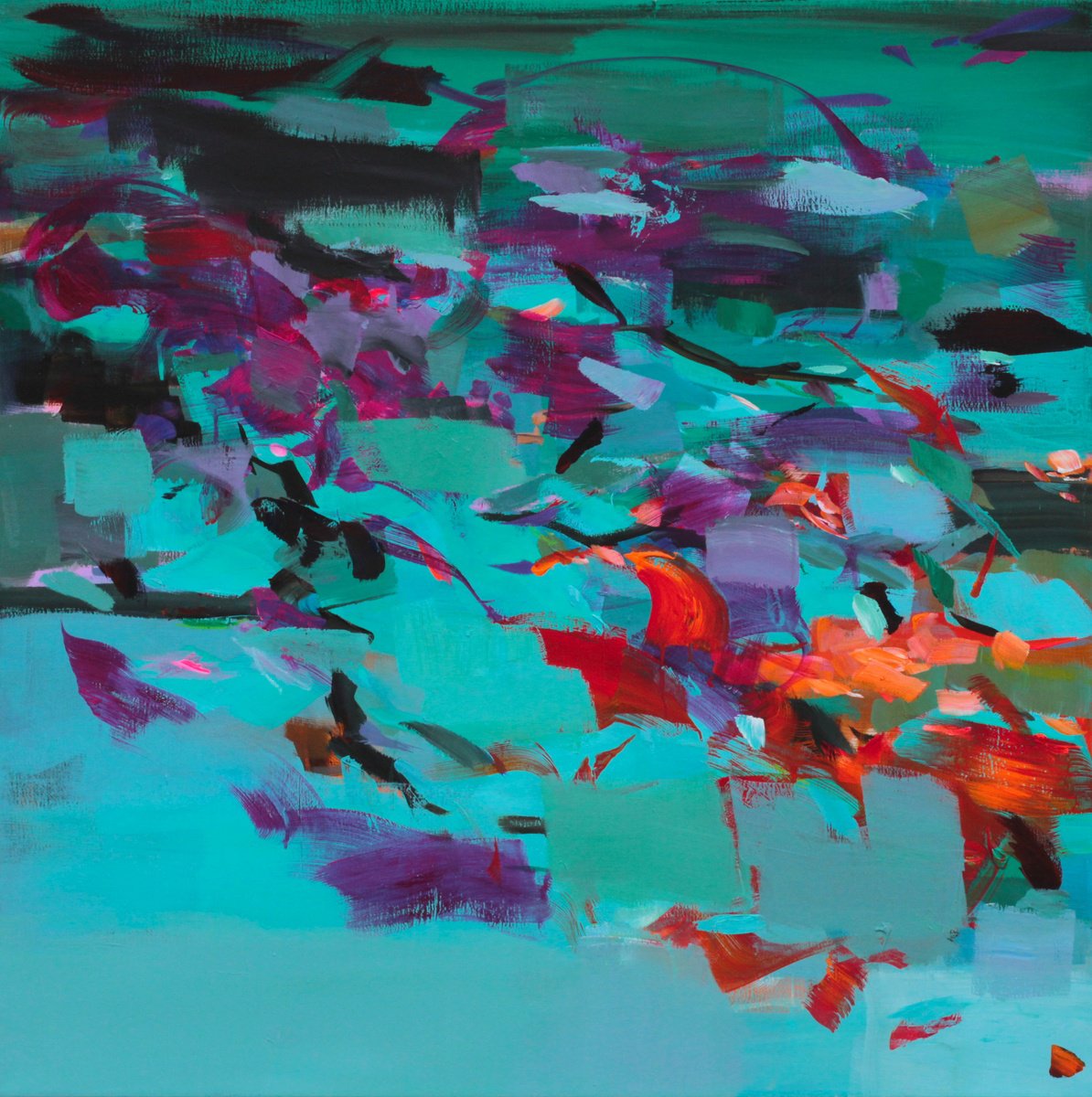 Abstract Acrylic Painting By Ute Laum, 39 X 39", Spring Again, Original Artwork