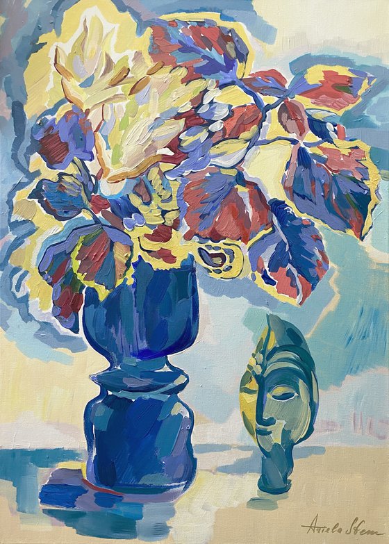 Geraniums And An Exotic Mask